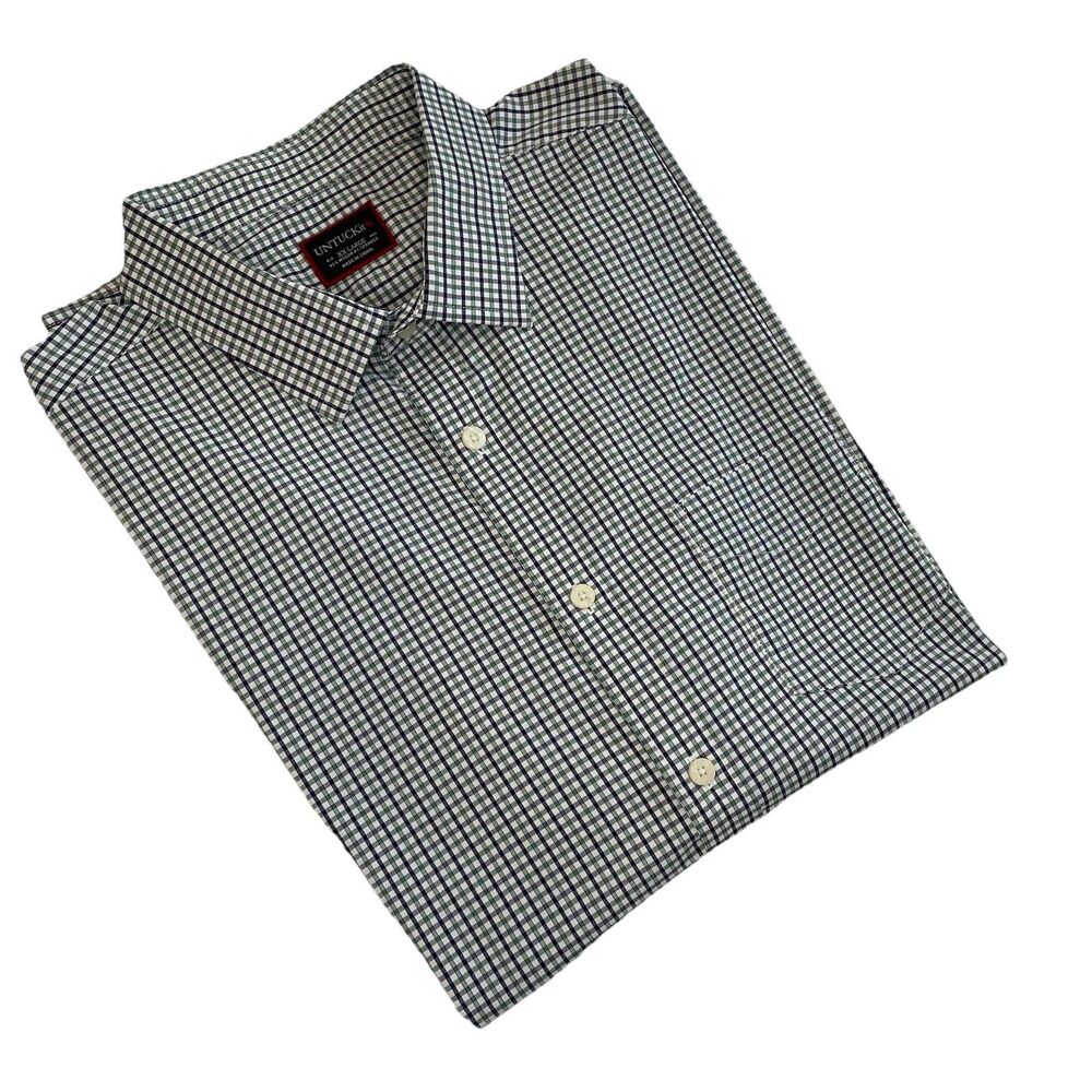 UNTUCKit Mens Reg Fit Long Sleeve Button Up Navy & Green Check XXL